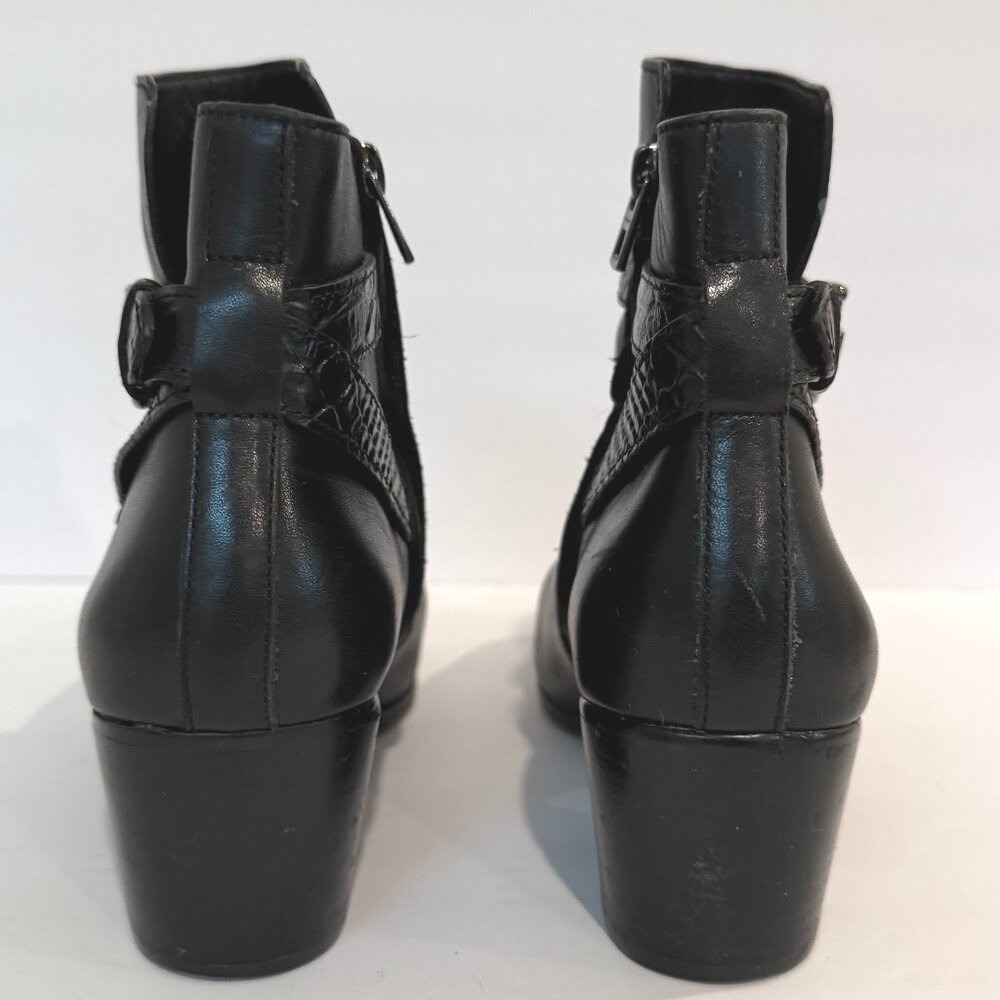 Coach Black Leather Snakeskin Strap Block Heel Ankle Booties Size 9B Round Toe - Picture 6 of 12
